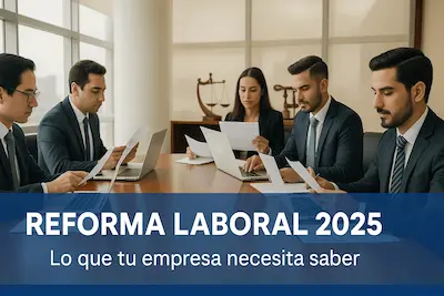 Abogados revisando documentos de la reforma laboral.